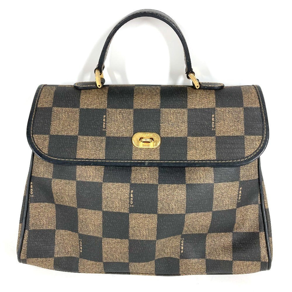 FENDI Vintage Pequin Logo Bag Tote Bag Handbag Leather/PVC Unisex Brown