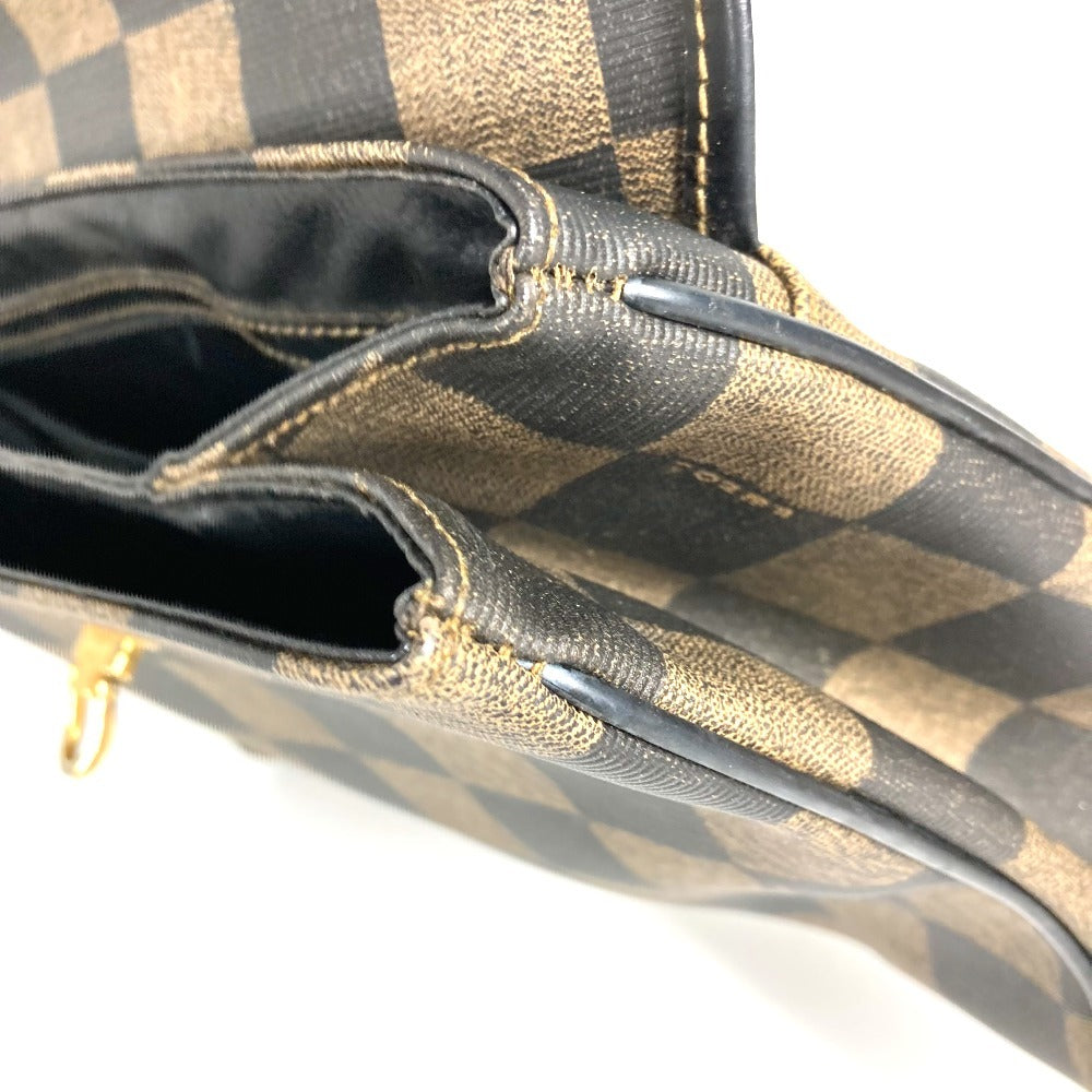 FENDI Vintage Pequin Logo Bag Tote Bag Handbag Leather/PVC Unisex Brown