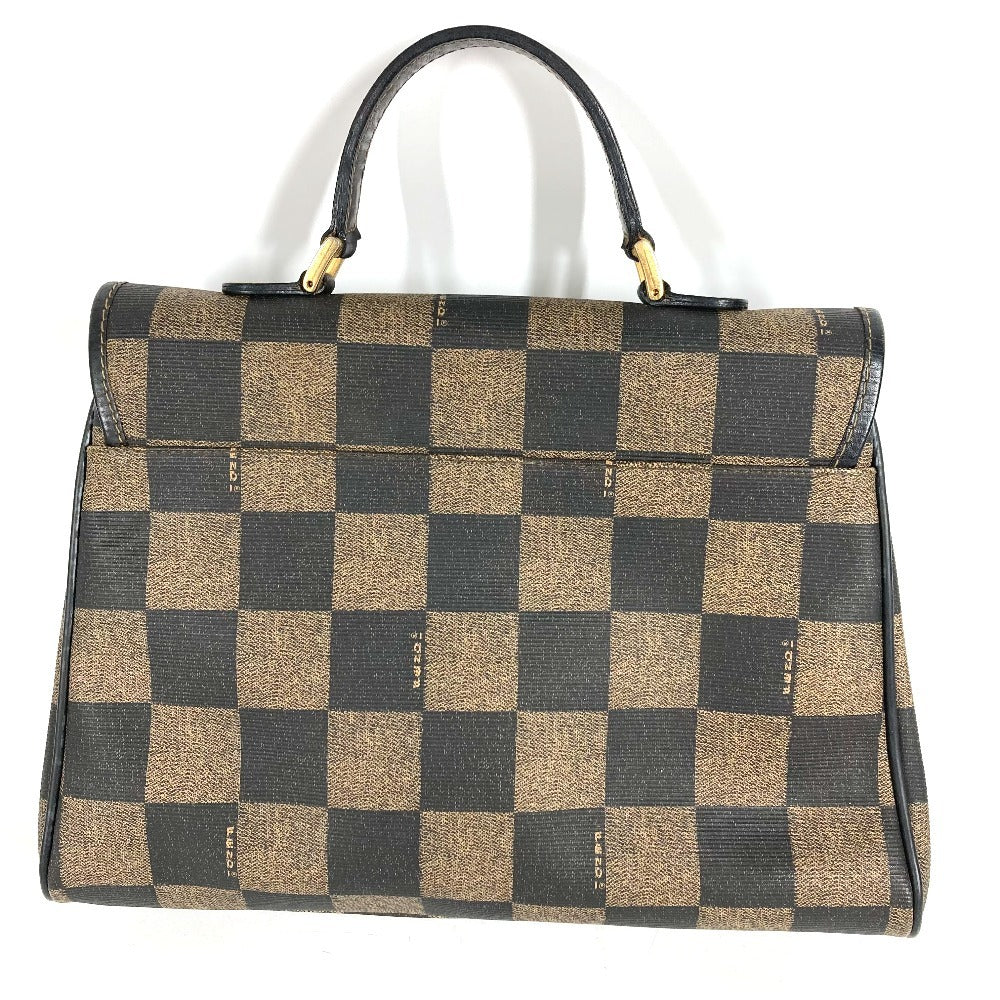 FENDI Vintage Pequin Logo Bag Tote Bag Handbag Leather/PVC Unisex Brown