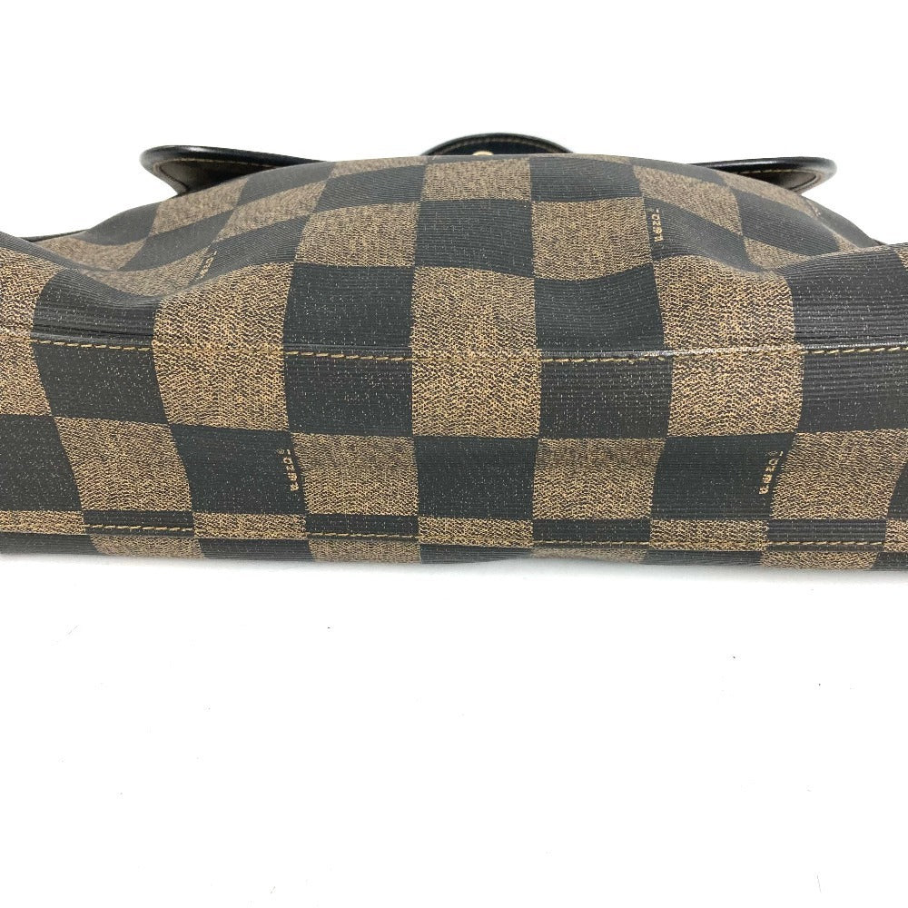 FENDI Vintage Pequin Logo Bag Tote Bag Handbag Leather/PVC Unisex Brown
