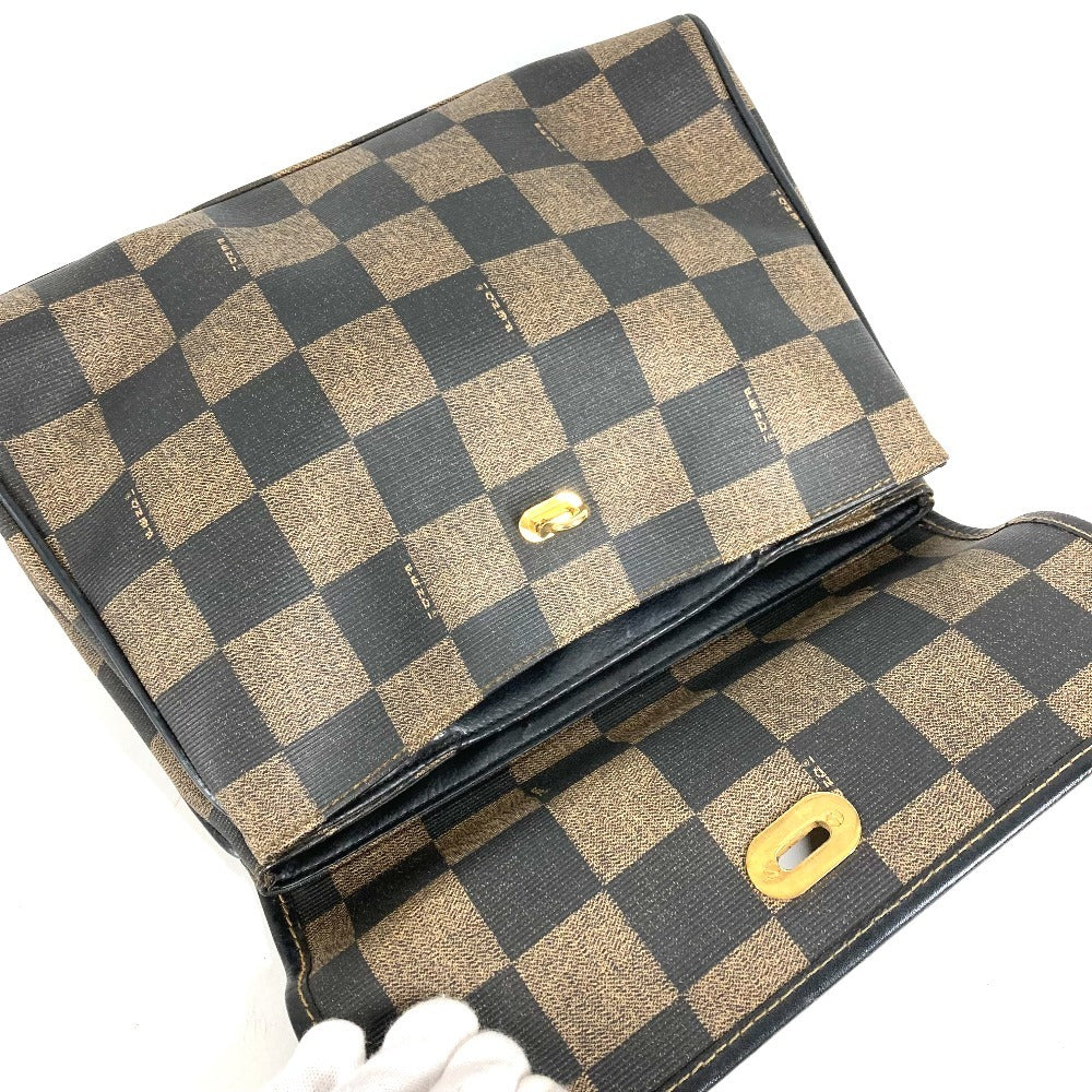FENDI Vintage Pequin Logo Bag Tote Bag Handbag Leather/PVC Unisex Brown
