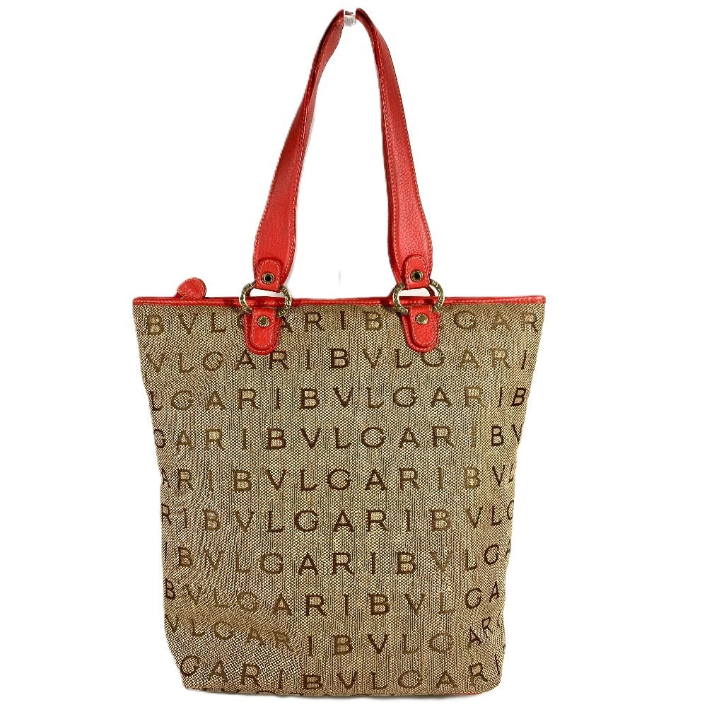 BVLGARI Logomania Logo Vertical Shoulder Bag Tote Bag Shoulder Bag Leather/Canvas Unisex Beige