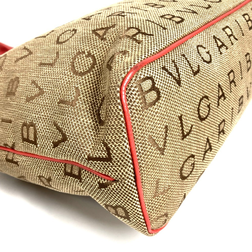 BVLGARI Logomania Logo Vertical Shoulder Bag Tote Bag Shoulder Bag Leather/Canvas Unisex Beige