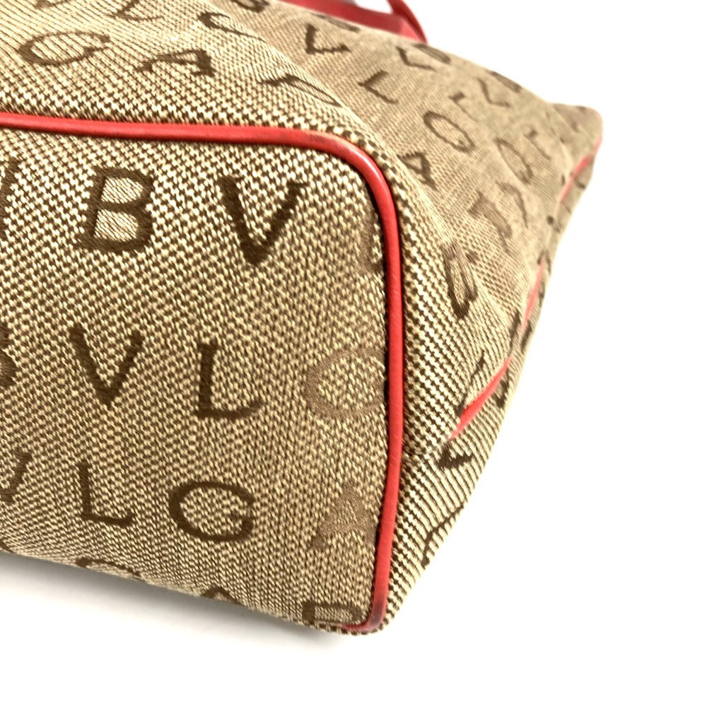 BVLGARI Logomania Logo Vertical Shoulder Bag Tote Bag Shoulder Bag Leather/Canvas Unisex Beige