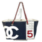 CHANEL NO5 ロゴ CC ココマーク カバン トートバッグ 肩掛け Wチェーン チェーンバッグ ショルダーバッグ レザー/キャンバス レディース ネイビー