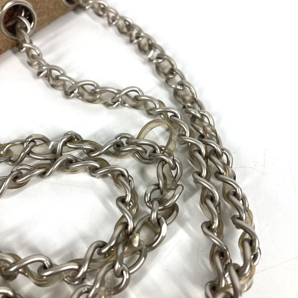 CHANEL ヴィンテージ ロゴ ステッチ CC ココマーク カバン フラップ Wチェーン 斜め掛け ショルダーバッグ ビニール ユニセックス ベージュ