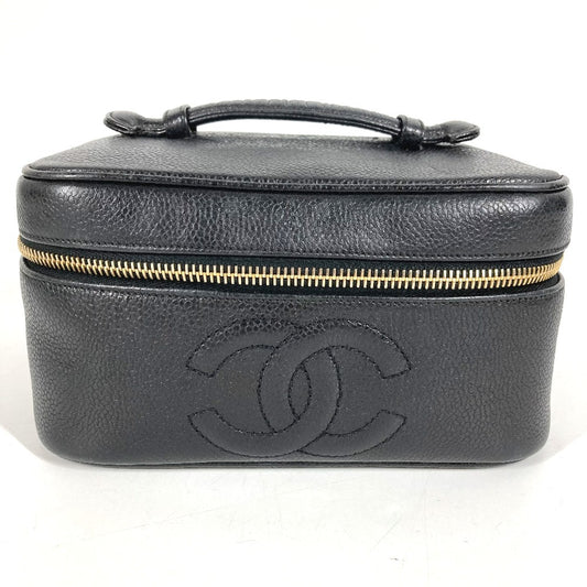 CHANEL A01997 CC ココマーク ロゴ 横型 カバン バニティバッグ ポーチ ボックス BOX ハンドバッグ キャビアスキン レディース ブラック