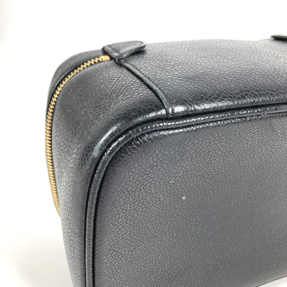 CHANEL A01997 CC ココマーク ロゴ 横型 カバン バニティバッグ ポーチ ボックス BOX ハンドバッグ キャビアスキン レディース ブラック
