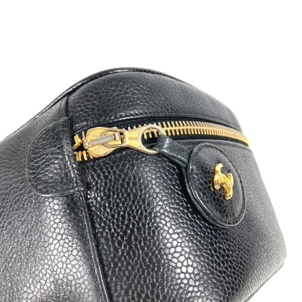 CHANEL A01997 CC ココマーク ロゴ 横型 カバン バニティバッグ ポーチ ボックス BOX ハンドバッグ キャビアスキン レディース ブラック