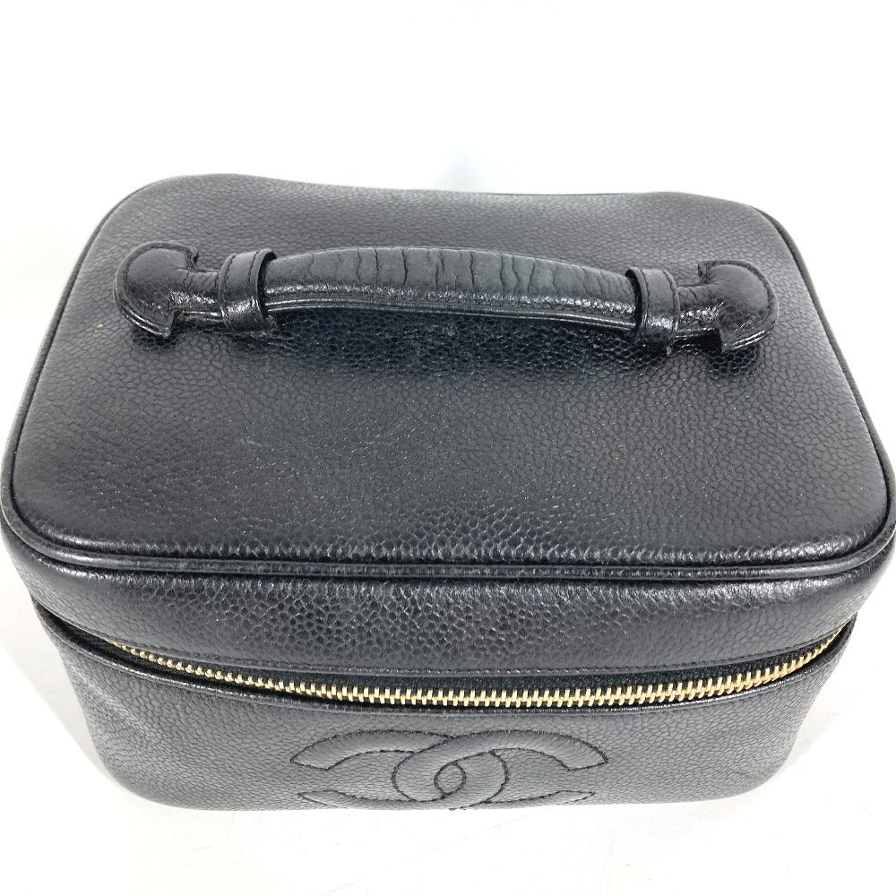 CHANEL A01997 CC ココマーク ロゴ 横型 カバン バニティバッグ ポーチ ボックス BOX ハンドバッグ キャビアスキン レディース ブラック