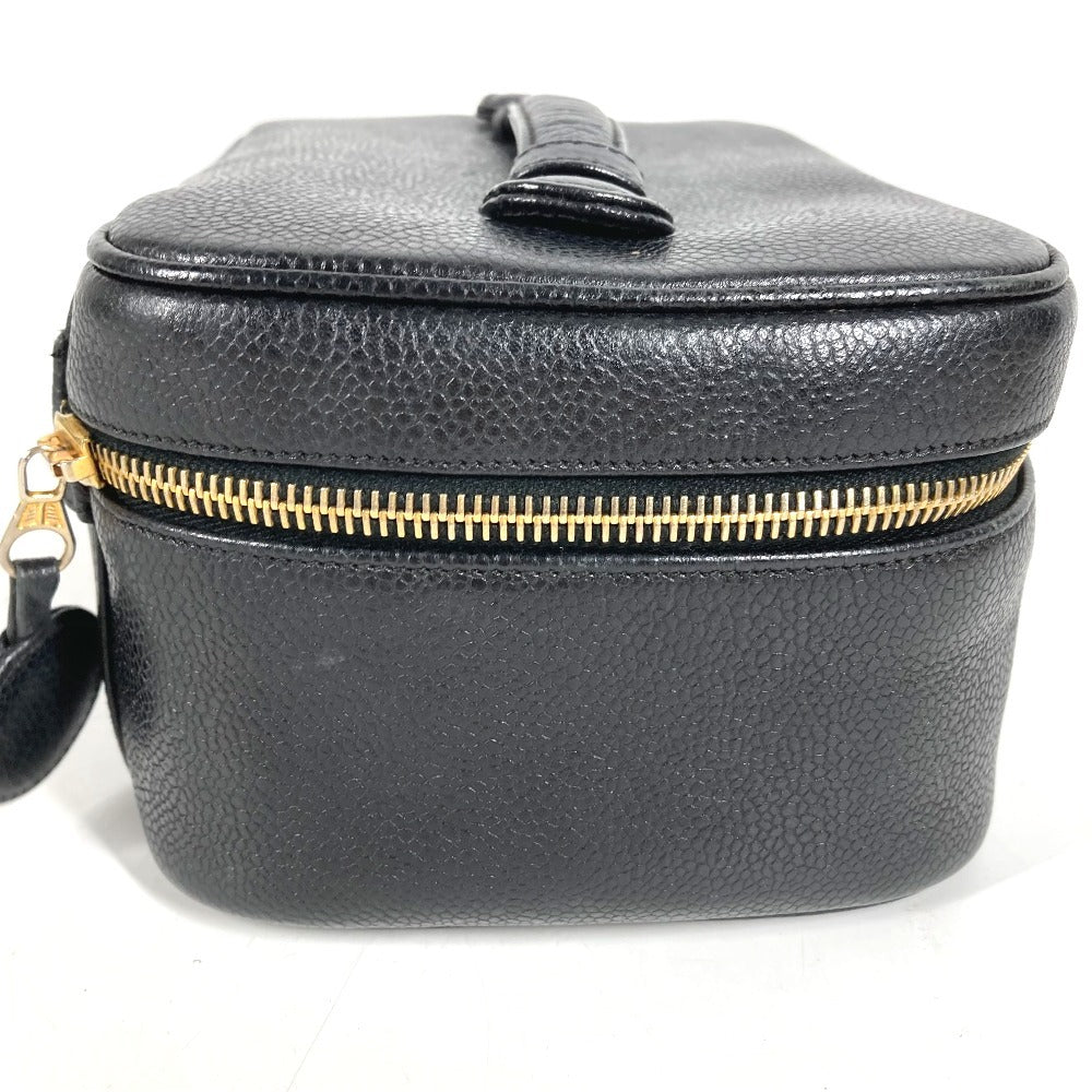 CHANEL A01997 CC ココマーク ロゴ 横型 カバン バニティバッグ ポーチ ボックス BOX ハンドバッグ キャビアスキン レディース ブラック