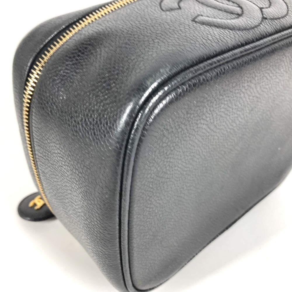 CHANEL A01997 CC ココマーク ロゴ 横型 カバン バニティバッグ ポーチ ボックス BOX ハンドバッグ キャビアスキン レディース ブラック