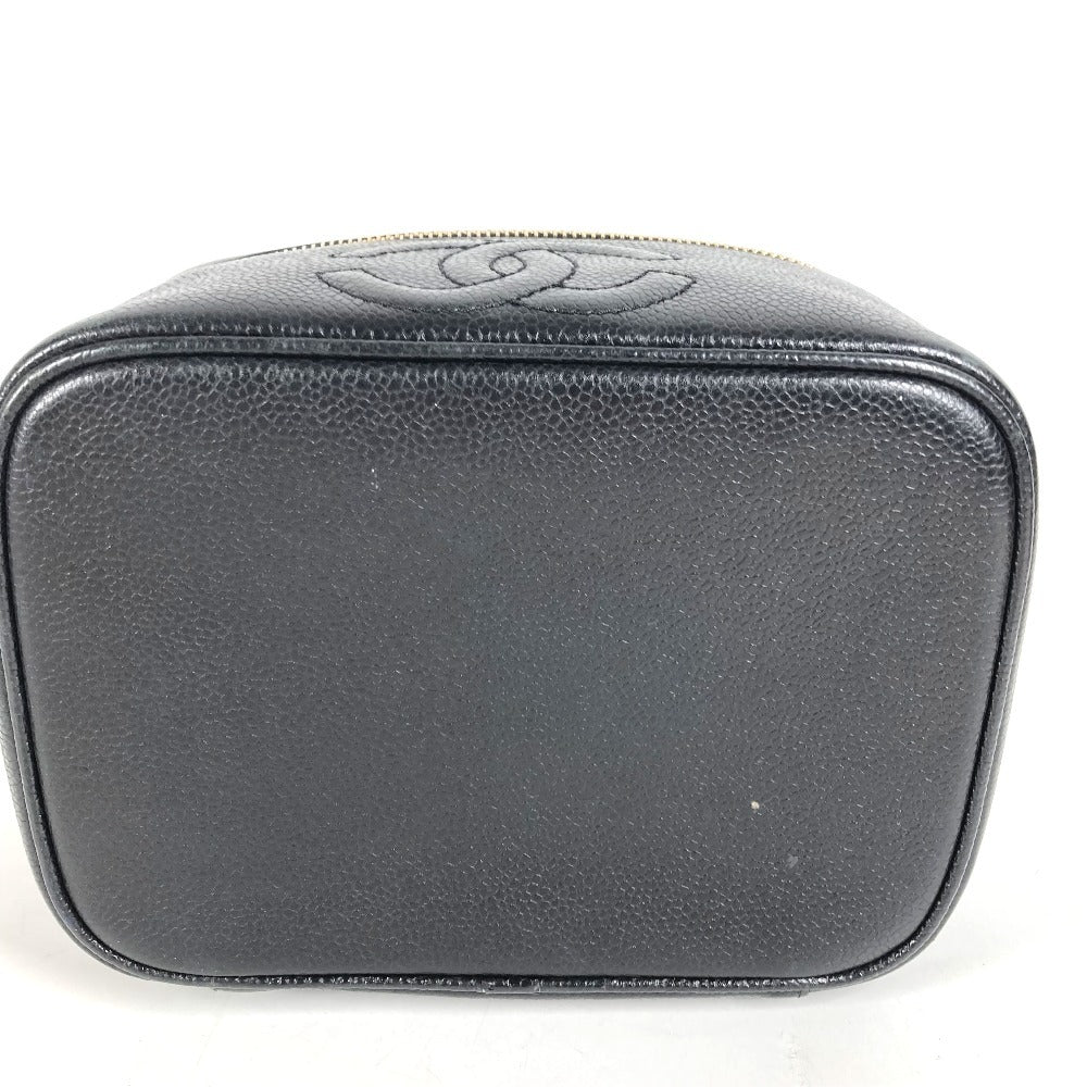CHANEL A01997 CC ココマーク ロゴ 横型 カバン バニティバッグ ポーチ ボックス BOX ハンドバッグ キャビアスキン レディース ブラック