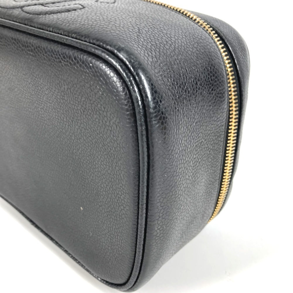 CHANEL A01997 CC ココマーク ロゴ 横型 カバン バニティバッグ ポーチ ボックス BOX ハンドバッグ キャビアスキン レディース ブラック