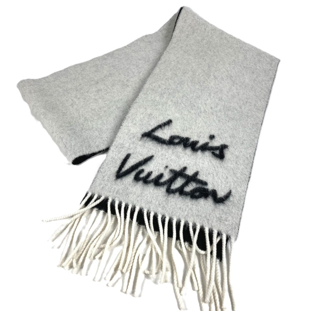 LOUIS VUITTON M92527 フリンジ ロゴ マフラー フラッフィーグラム マフラー ウール ユニセックス ホワイト
