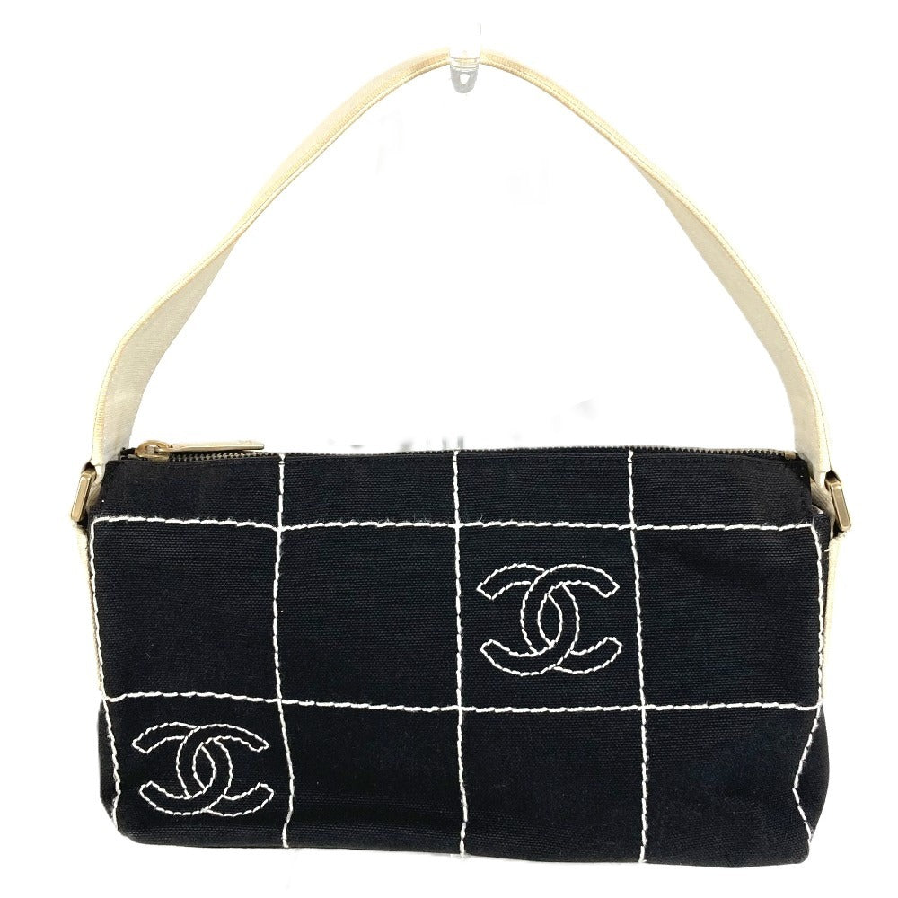 CHANEL チョコバー CC ココマーク ロゴ カバン 肩掛け ハンドバッグ バイカラー ショルダーバッグ キャンバス ユニセックス ブラック