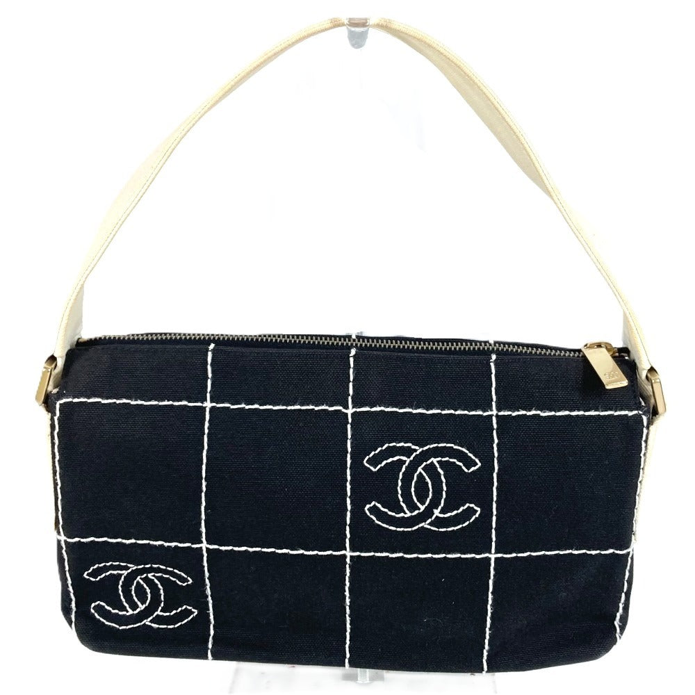 CHANEL チョコバー CC ココマーク ロゴ カバン 肩掛け ハンドバッグ バイカラー ショルダーバッグ キャンバス ユニセックス ブラック