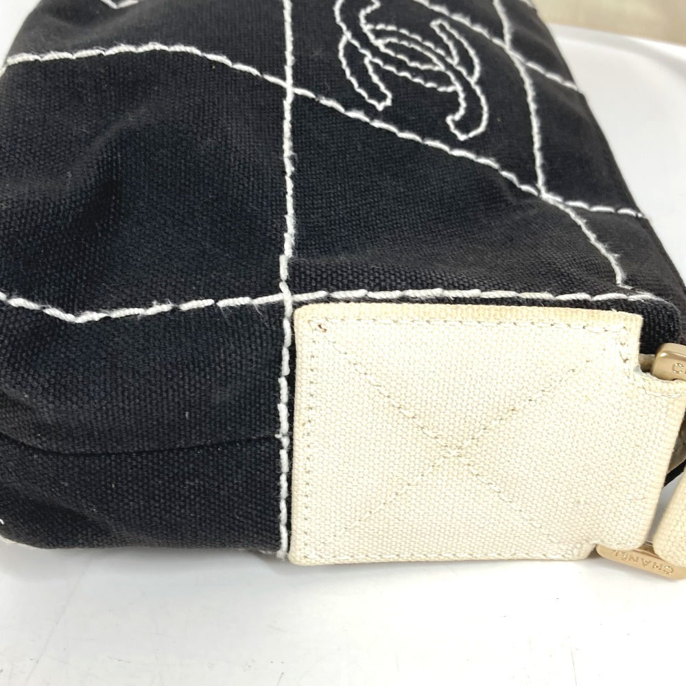 CHANEL チョコバー CC ココマーク ロゴ カバン 肩掛け ハンドバッグ バイカラー ショルダーバッグ キャンバス ユニセックス ブラック