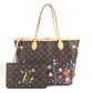 LOUIS VUITTON M13271 LV×TM 村上隆 スーパーフラット ネヴァーフル MM ネヴァーフルMM カバン トートバッグ 肩掛け ポーチ付き ショルダーバッグ モノグラムキャンバス ユニセックス ブラウン