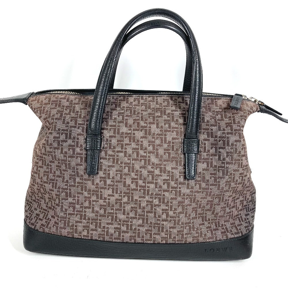 LOEWE ヴィンテージ 総柄 ロゴ カバン トートバッグ ハンドバッグ レザー/キャンバス レディース ブラック