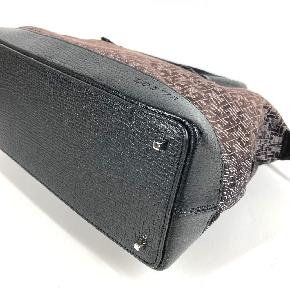 LOEWE ヴィンテージ 総柄 ロゴ カバン トートバッグ ハンドバッグ レザー/キャンバス レディース ブラック