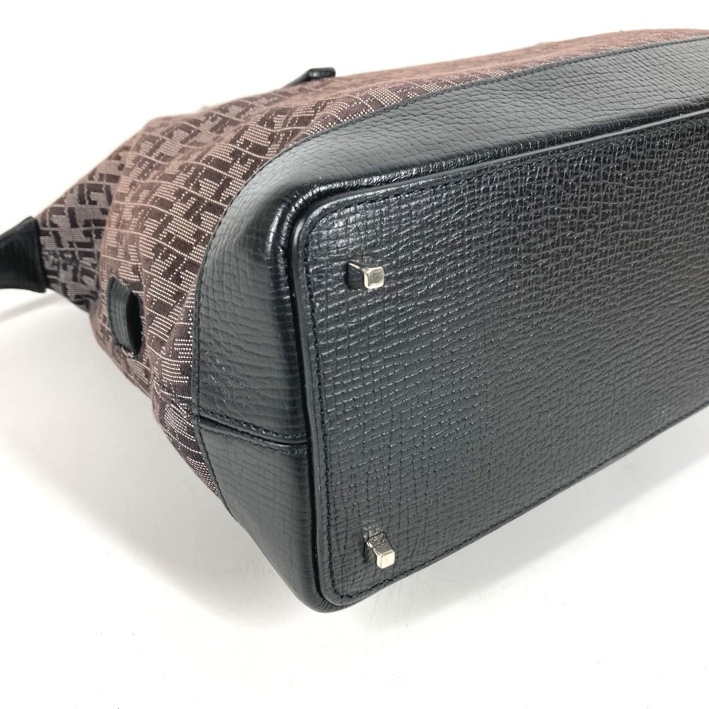 LOEWE ヴィンテージ 総柄 ロゴ カバン トートバッグ ハンドバッグ レザー/キャンバス レディース ブラック