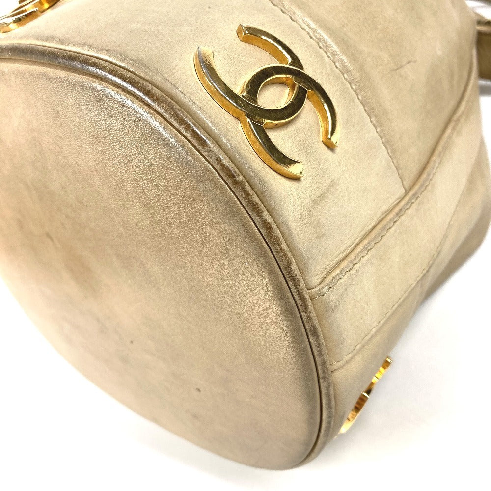 CHANEL ヴィンテージ トリプルココ CC ココマーク ロゴ 巾着 カバン 斜め掛け ポーチ付き ショルダーバッグ レザー ユニセックス ベージュ