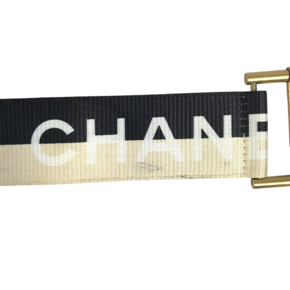 CHANEL 01S CC ココマーク ロゴ プリントバイカラーベルト ローラーバックル バイカラー ベルト キャンバス/レザー レディース ブラック系