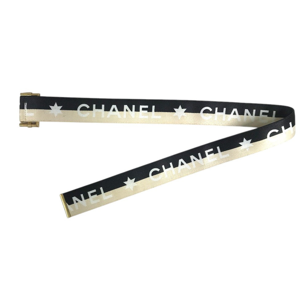 CHANEL 01S CC ココマーク ロゴ プリントバイカラーベルト ローラーバックル バイカラー ベルト キャンバス/レザー レディース ブラック系
