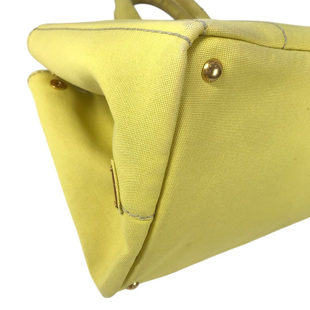 PRADA Canapa logo Tote Bag Hand Bag Canvas yellow Used