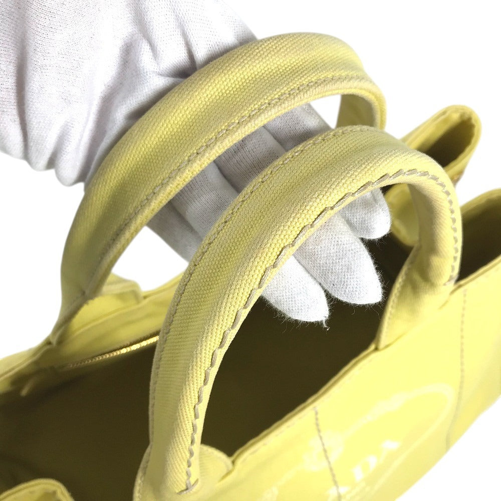 PRADA Canapa logo Tote Bag Hand Bag Canvas yellow Used