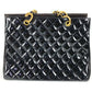 CHANEL ヴィンテージ マトラッセ キルティング CC ココマーク ロゴ トートバッグ カバン Wチェーン ハンドバッグ パテントレザー ユニセックス ブラック