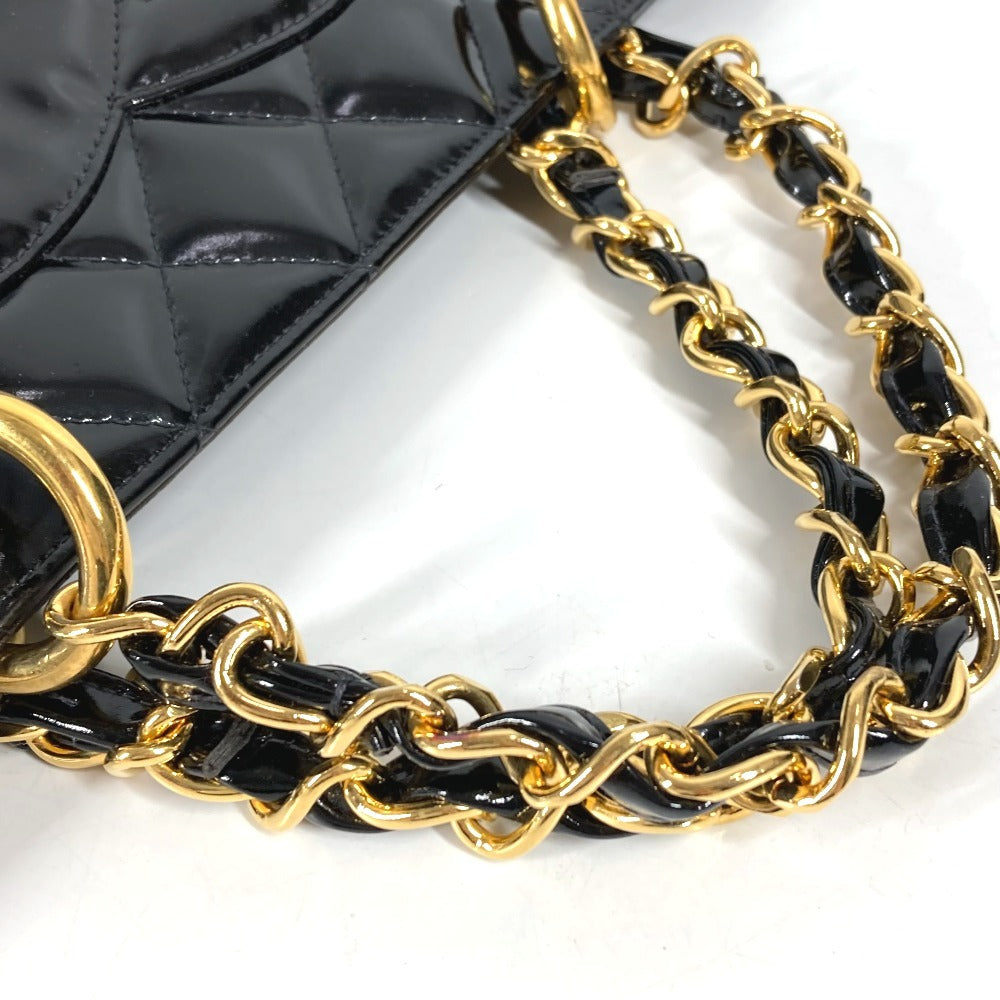 CHANEL ヴィンテージ マトラッセ キルティング CC ココマーク ロゴ トートバッグ カバン Wチェーン ハンドバッグ パテントレザー ユニセックス ブラック