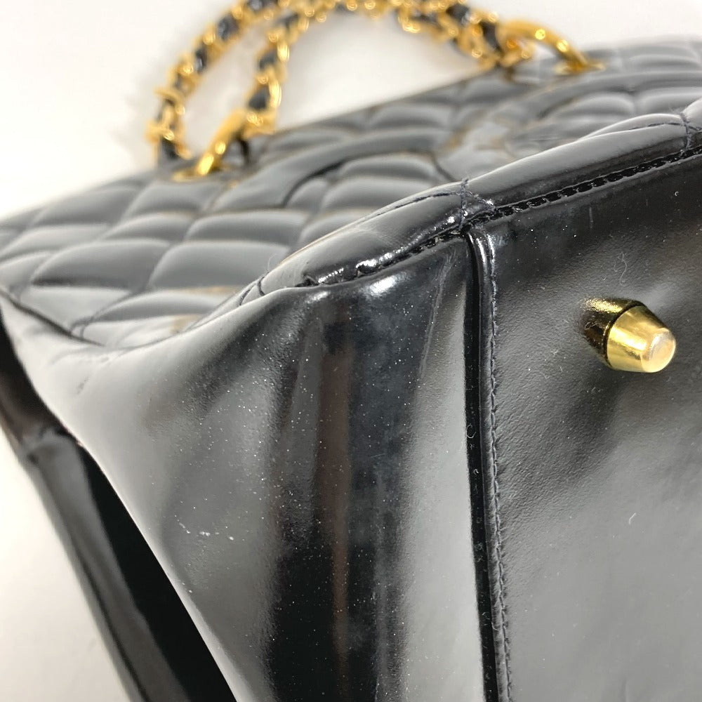 CHANEL ヴィンテージ マトラッセ キルティング CC ココマーク ロゴ トートバッグ カバン Wチェーン ハンドバッグ パテントレザー ユニセックス ブラック