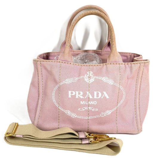 PRADA カナパ ロゴ MINI ミニ トートバッグ カバン 2WAYバッグ ショルダーバッグ ハンドバッグ キャンバス ユニセックス ピンク。
