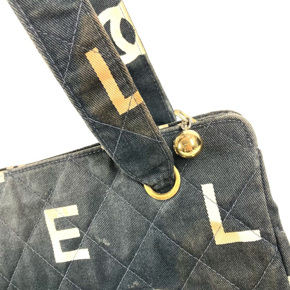 CHANEL ヴィンテージ CC ココマーク ロゴ 総柄 肩掛け トートバッグ カバン ショルダーバッグ コットン ユニセックス ブラック