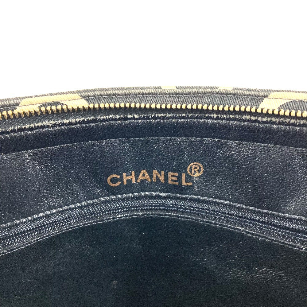 CHANEL ヴィンテージ CC ココマーク ロゴ 総柄 肩掛け トートバッグ カバン ショルダーバッグ コットン ユニセックス ブラック