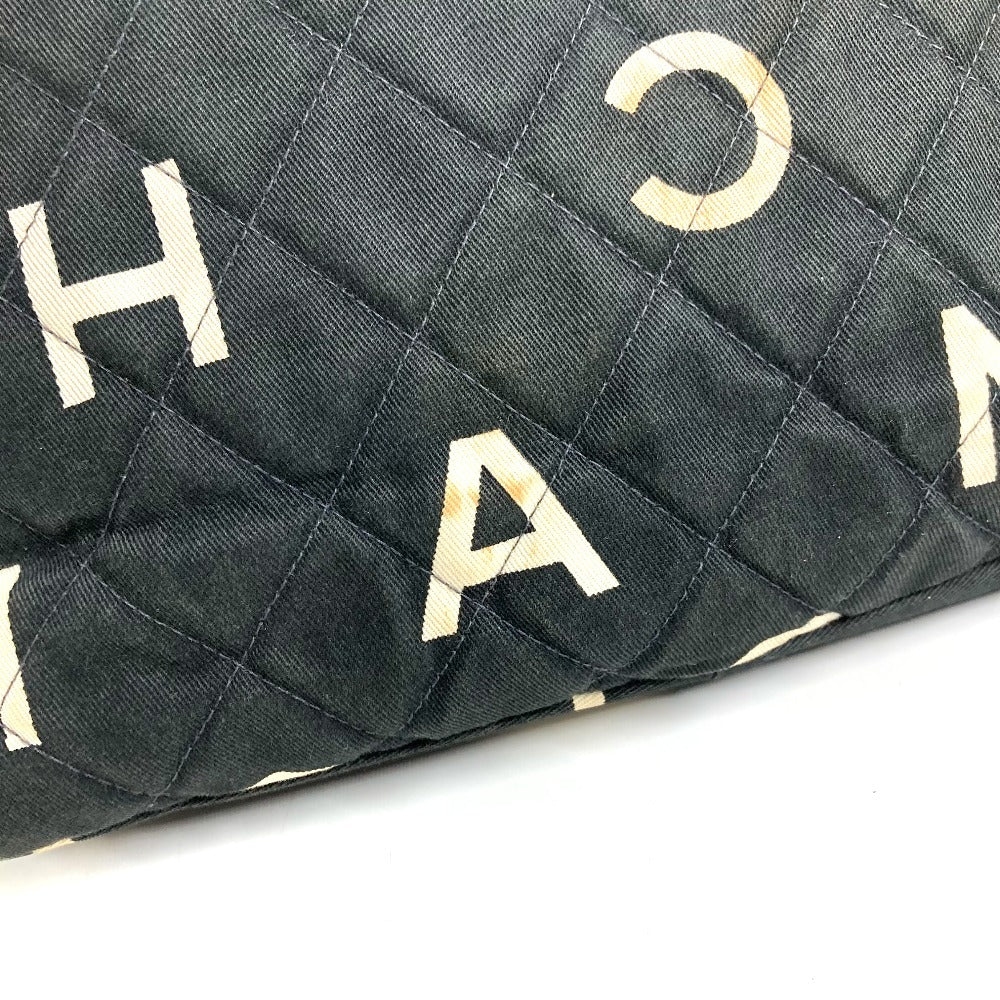 CHANEL ヴィンテージ CC ココマーク ロゴ 総柄 肩掛け トートバッグ カバン ショルダーバッグ コットン ユニセックス ブラック