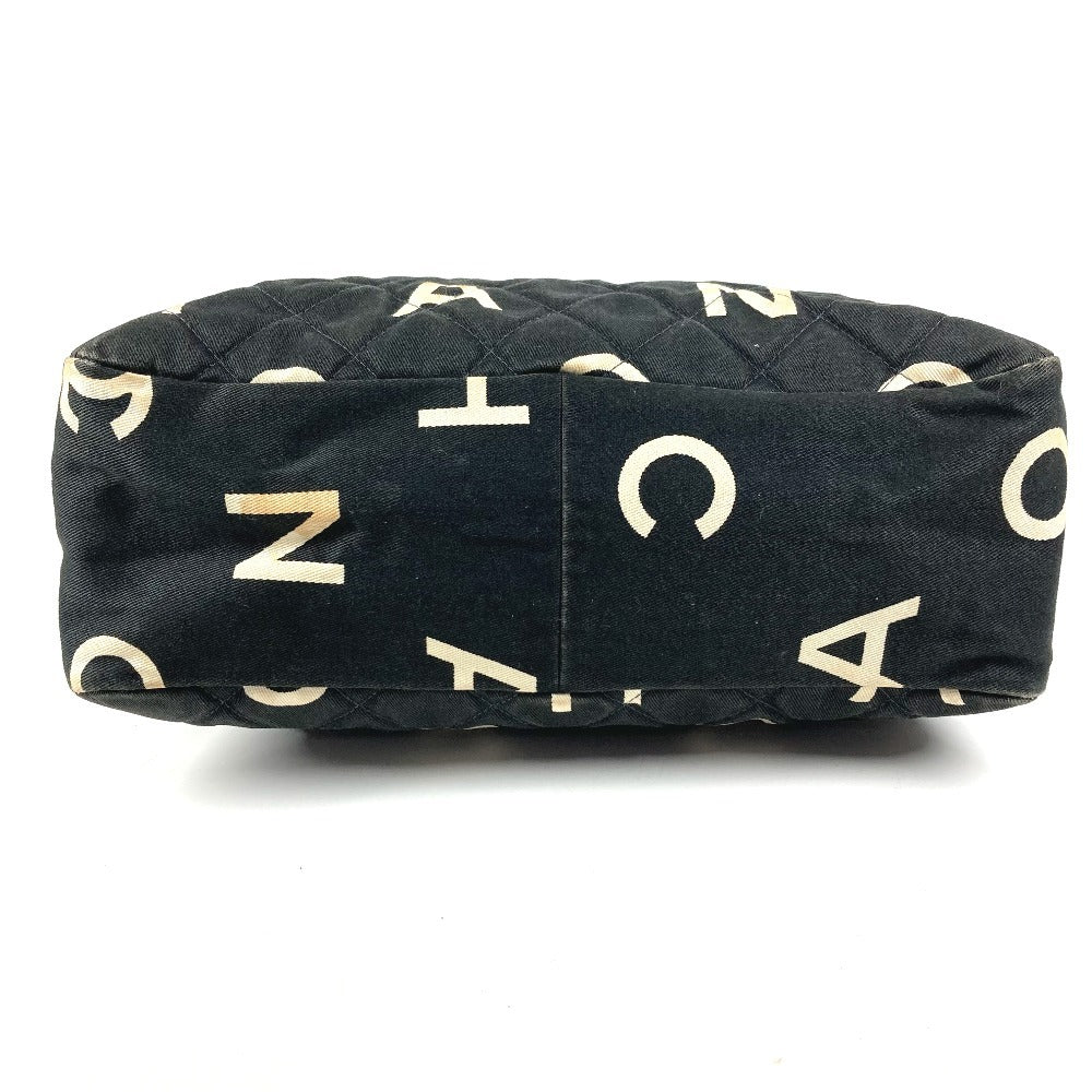 CHANEL ヴィンテージ CC ココマーク ロゴ 総柄 肩掛け トートバッグ カバン ショルダーバッグ コットン ユニセックス ブラック