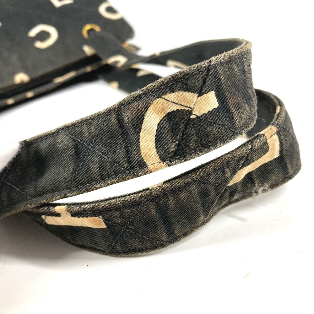 CHANEL ヴィンテージ CC ココマーク ロゴ 総柄 肩掛け トートバッグ カバン ショルダーバッグ コットン ユニセックス ブラック