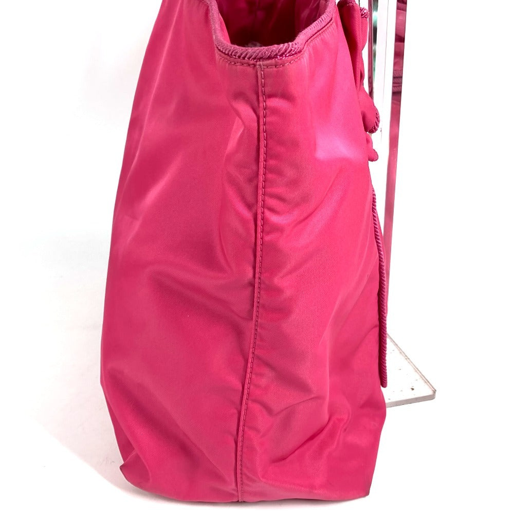 PRADA 1BG065 トライアングルロゴ 三角ロゴ プレート ロゴ りぼん リボン カバン 肩掛け トートバッグ ショルダーバッグ ナイロン レディース ピンク