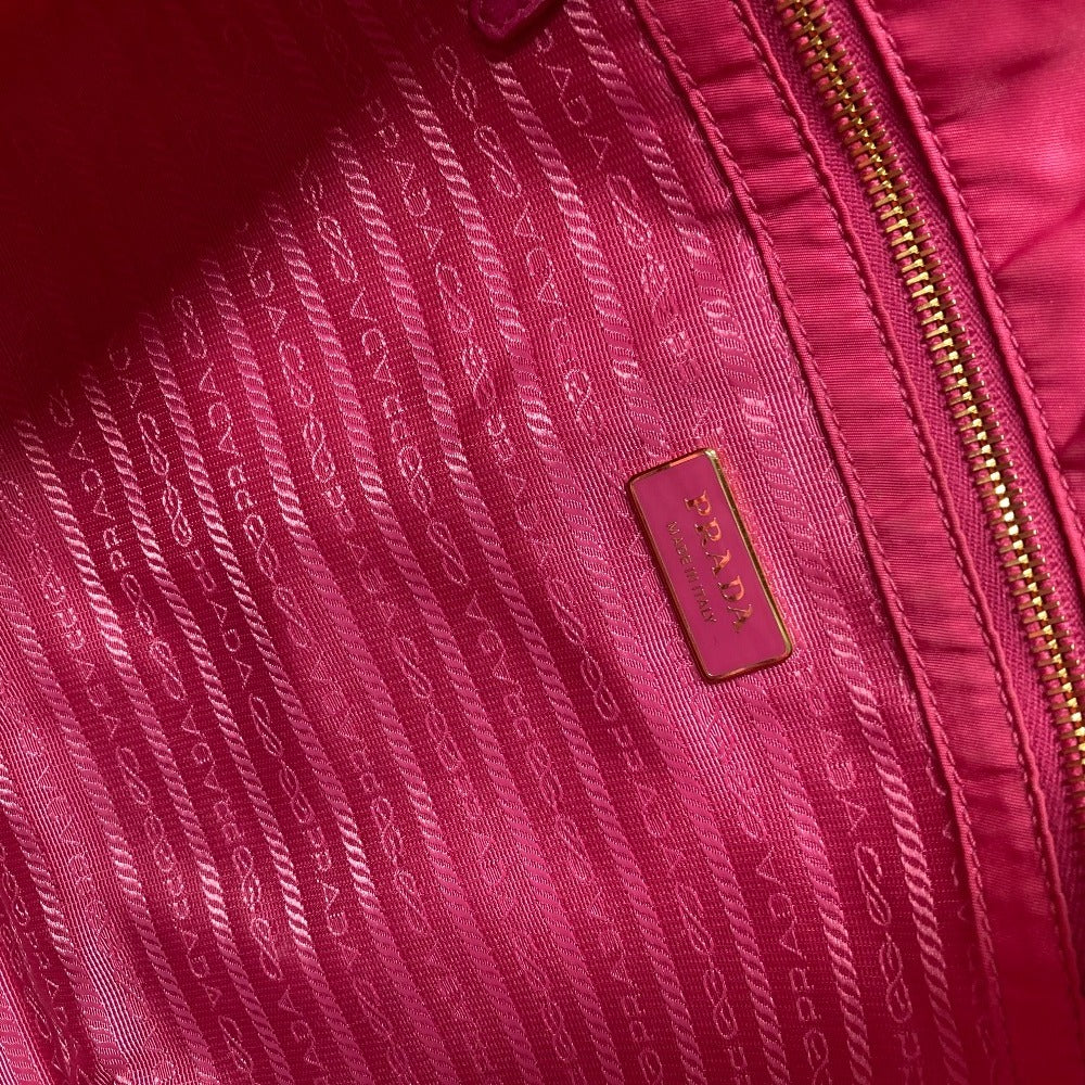 PRADA 1BG065 トライアングルロゴ 三角ロゴ プレート ロゴ りぼん リボン カバン 肩掛け トートバッグ ショルダーバッグ ナイロン レディース ピンク