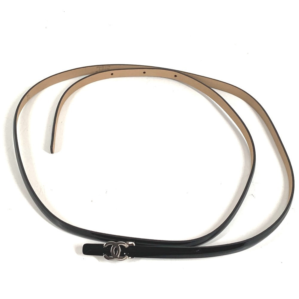 CHANEL B13S CC ココマーク ロゴ 細ベルト バックルベルト アクセサリー ボトムス用 ベルト エナメル レディース ブラック