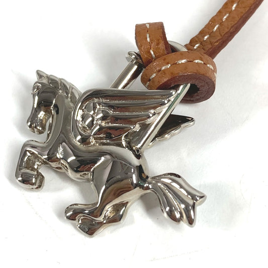 HERMES ペガサス 1993年限定 ネックレス チョーカー 革紐 レザー カデナ メタル ユニセックス シルバー