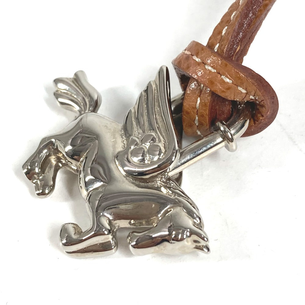 HERMES ペガサス 1993年限定 ネックレス チョーカー 革紐 レザー カデナ メタル ユニセックス シルバー