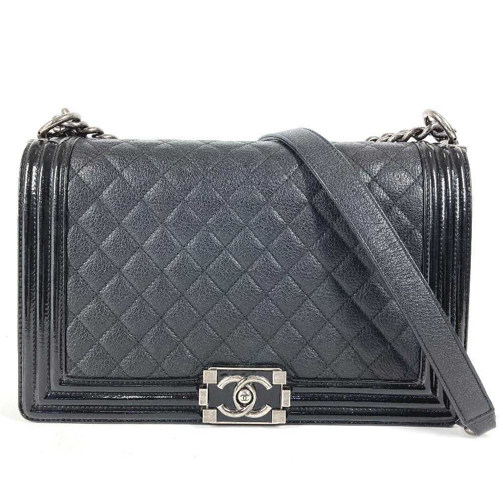 CHANEL A92193 マトラッセ キルティング ボーイシャネル ラージ 28 カバン Wチェーンバッグ カバン フラップ ショルダーバッグ キャビアスキン ユニセックス ブラック