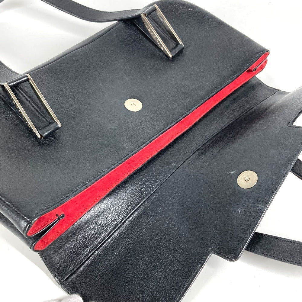 BVLGARI ロゴ フラップ カバン トートバッグ 肩掛け ショルダーバッグ レザー ユニセックス ブラック