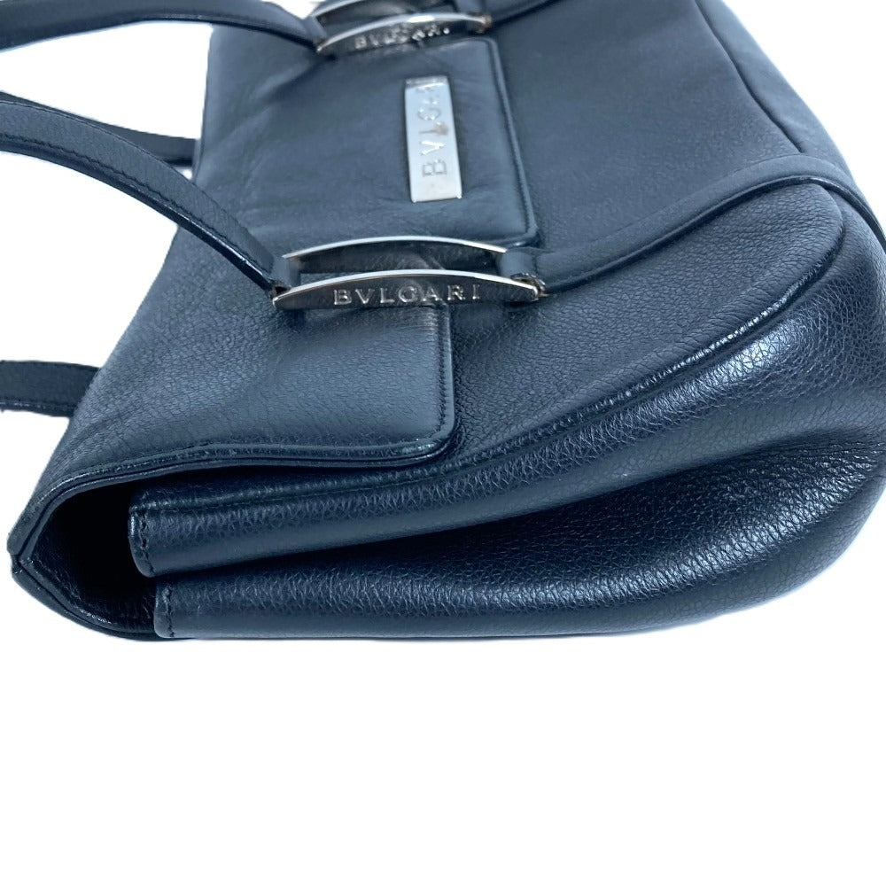 BVLGARI ロゴ フラップ カバン トートバッグ 肩掛け ショルダーバッグ レザー ユニセックス ブラック