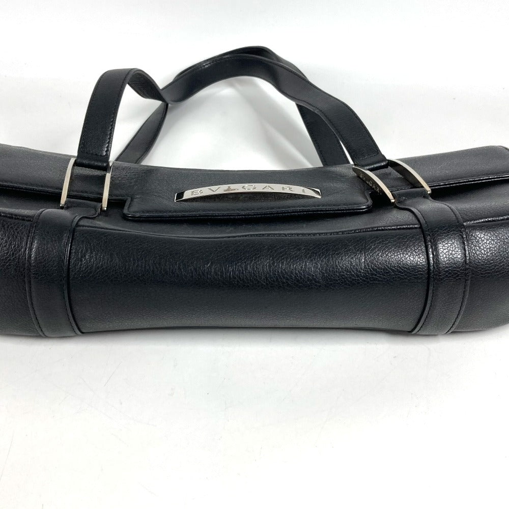 BVLGARI ロゴ フラップ カバン トートバッグ 肩掛け ショルダーバッグ レザー ユニセックス ブラック