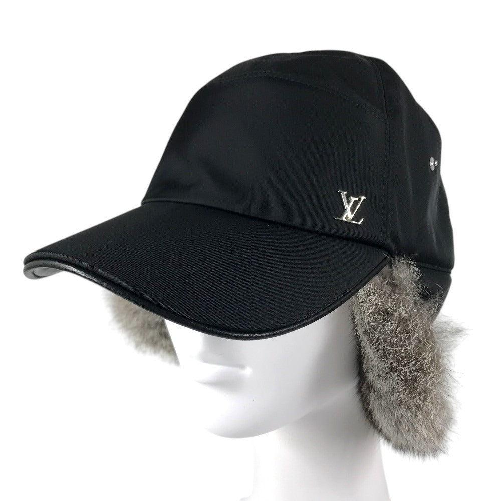 LOUIS VUITTON M70939 ファー フライト キャップ LVロゴ 帽子 キャップ帽 ベースボール キャップ ナイロン メンズ ブラック